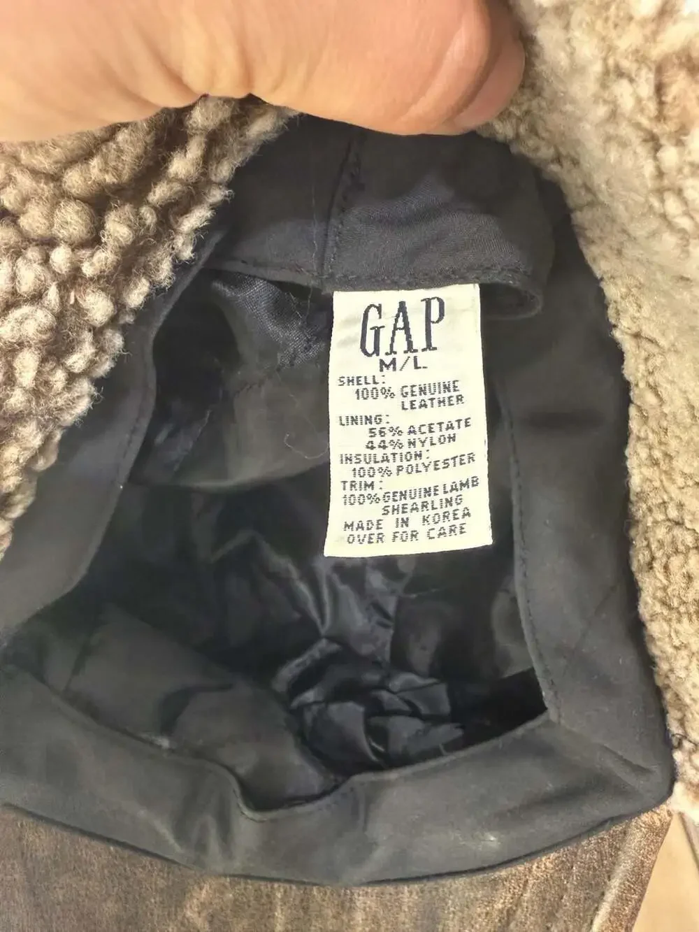 Vintage GAP Genuine Leather Shearling Lined Earflap Cap M/L